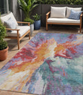 5 X 8 Orange Red And Teal Blue Abstract Washable Indoor Outdoor Area Rug