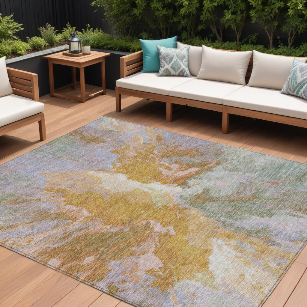10 X 14 Rust And Lavender Abstract Washable Indoor Outdoor Area Rug