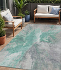 5 X 8 Teal Blue And Lavender Abstract Washable Indoor Outdoor Area Rug