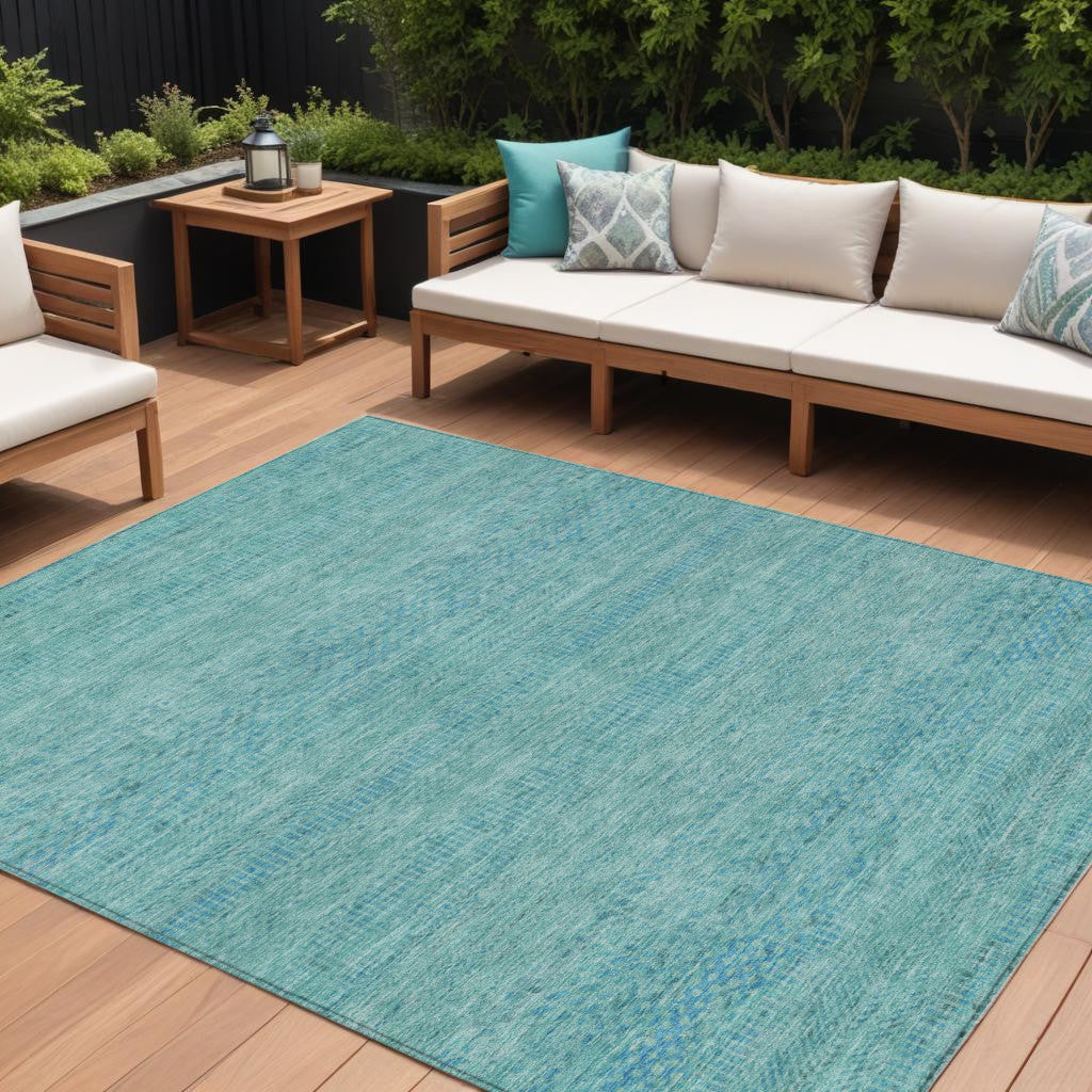 9 X 12 Aqua And Teal Blue Striped Washable Indoor Outdoor Area Rug