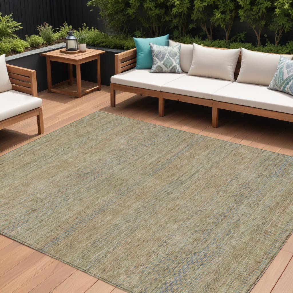 10 X 14 Beige And Taupe Striped Washable Indoor Outdoor Area Rug