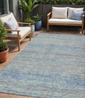 5 X 8 Blue And Charcoal Striped Washable Indoor Outdoor Area Rug