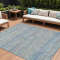 10 X 14 Blue And Charcoal Striped Washable Indoor Outdoor Area Rug