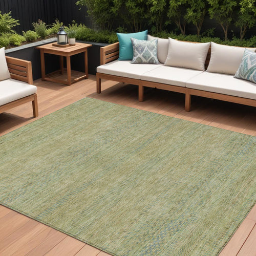 10 X 14 Wheat And Sage Striped Washable Indoor Outdoor Area Rug