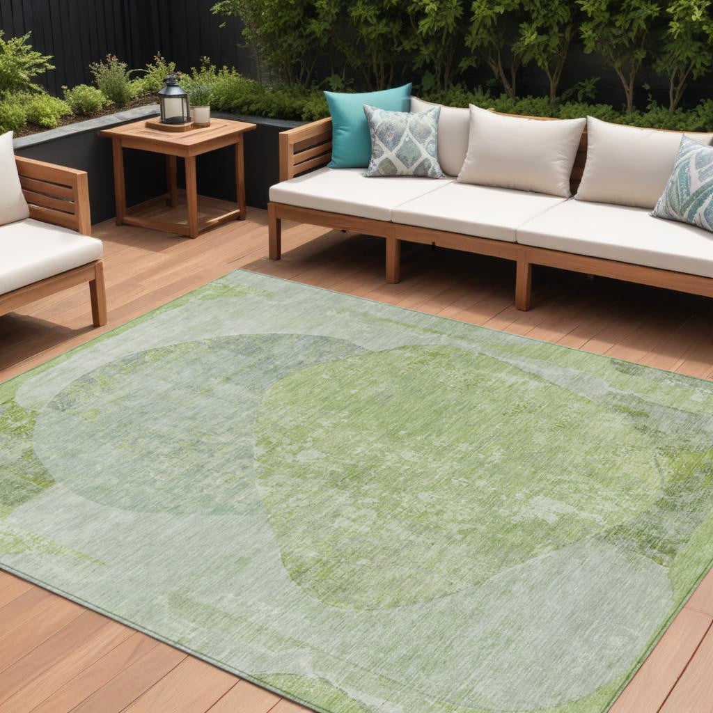 9 X 12 Artichoke Green And Mint Green Abstract Washable Indoor Outdoor Area Rug