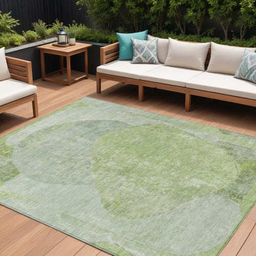 10 X 14 Artichoke Green And Mint Green Abstract Washable Indoor Outdoor Area Rug