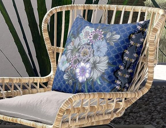 HomeRoots 18x18 Blue Gray Blown Seam Broadcloth Floral Throw Pillow