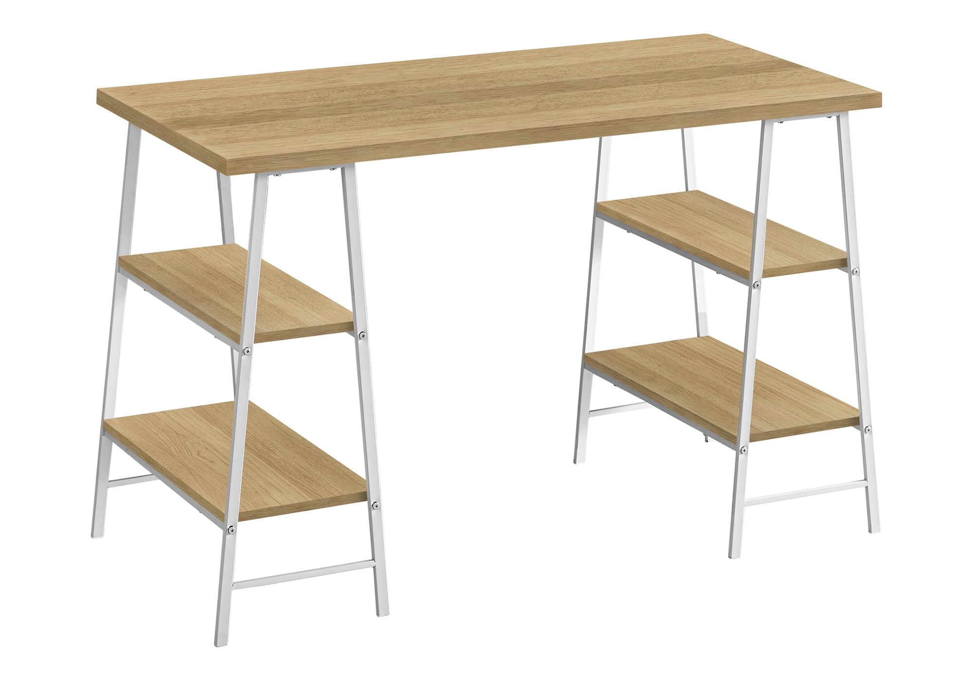 Monarch Specialties I 7529 Computer Desk, Home Office, Laptop, Storage Shelves, 48&quot; L, Work, Metal, Laminate, Natural, White, Contemporary, Modern