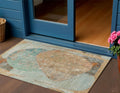3 X 5 Teal Blue And Copper Abstract Washable Indoor Outdoor Area Rug
