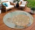 8 Teal Blue And Copper Round Abstract Washable Indoor Outdoor Area Rug