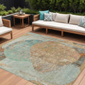 9 X 12 Teal Blue And Copper Abstract Washable Indoor Outdoor Area Rug