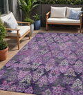 5 X 8 Eggplant Plum And Lavender Aztec Washable Indoor Outdoor Area Rug