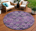 8 Eggplant Plum And Lavender Round Aztec Washable Indoor Outdoor Area Rug