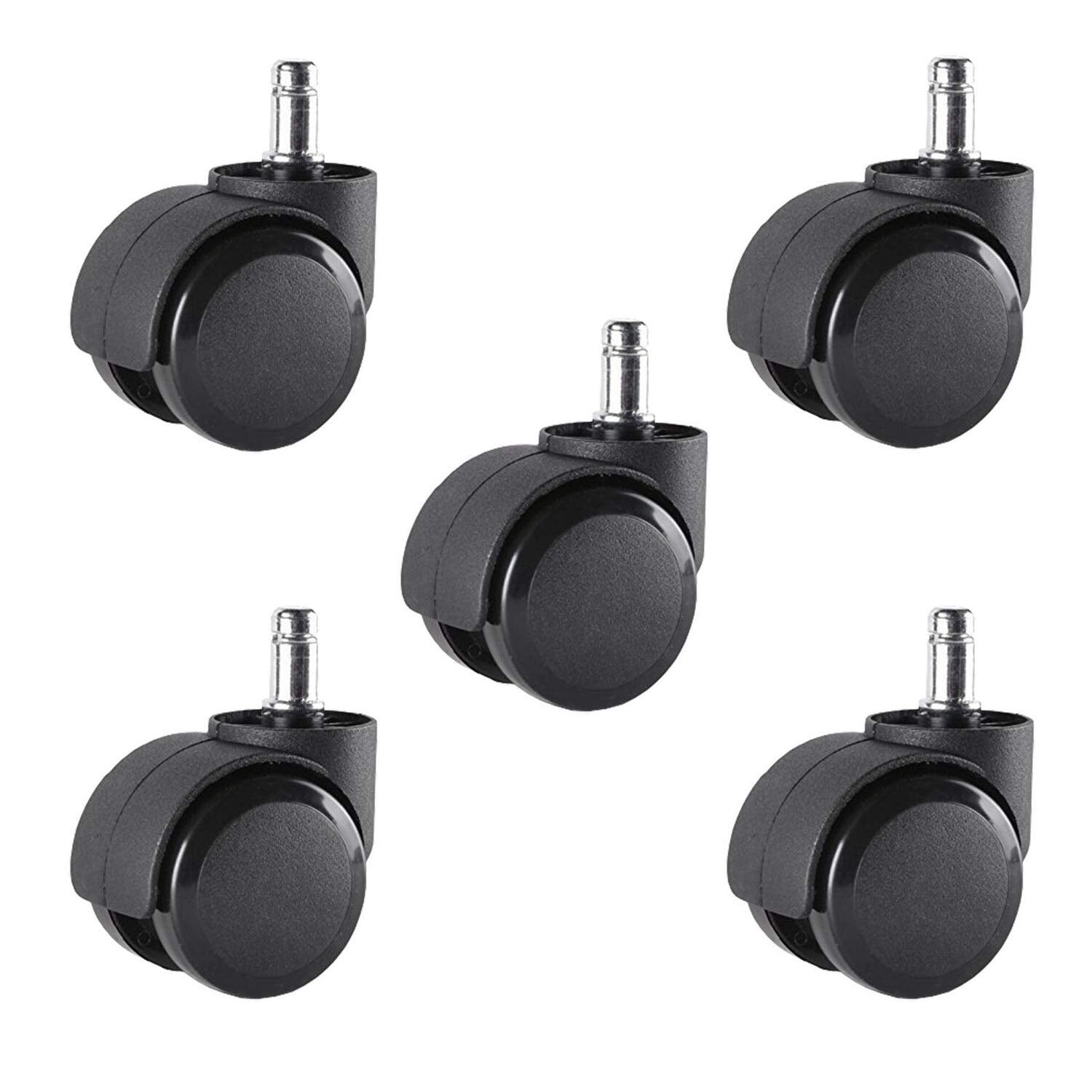 DGQ 2 Inch Office Chair Caster Set of 5 Standard Stem Size Floor Protecting Rubber Smooth Rolling Computer Gaming Chair Caster R