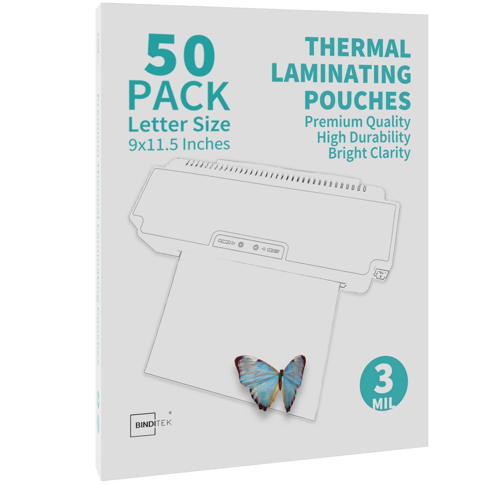 Binditek 50 Pack Thermal Laminating Pouches, 3 Mil Laminating Sheets, 9X11.5 Inches, Letter Size, Clear, Heatseal, For Students