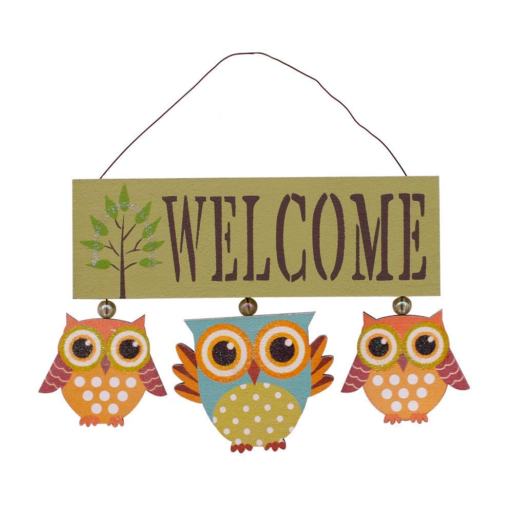 Attraction Design Primitive Country Wood Welcome Owl Sign Door Hanging Owls Decor Wall Art