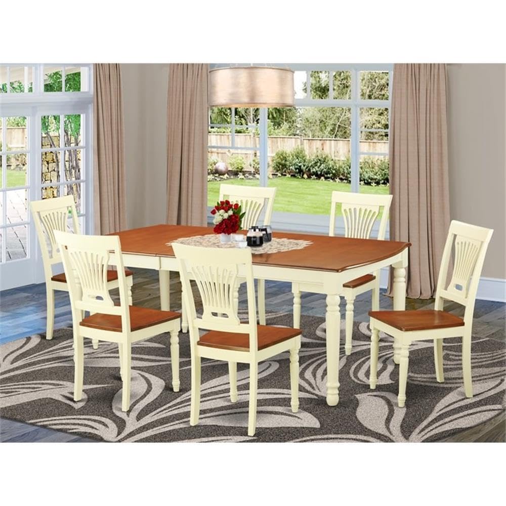 East West Furniture DOPL7-WHI-W 7 Piece Dining Table Set Consist of a Rectangle Dining Room Table with Butterfly Leaf and 6 Wood Seat Chairs, 42x78 Inch, Buttermilk & Cherry