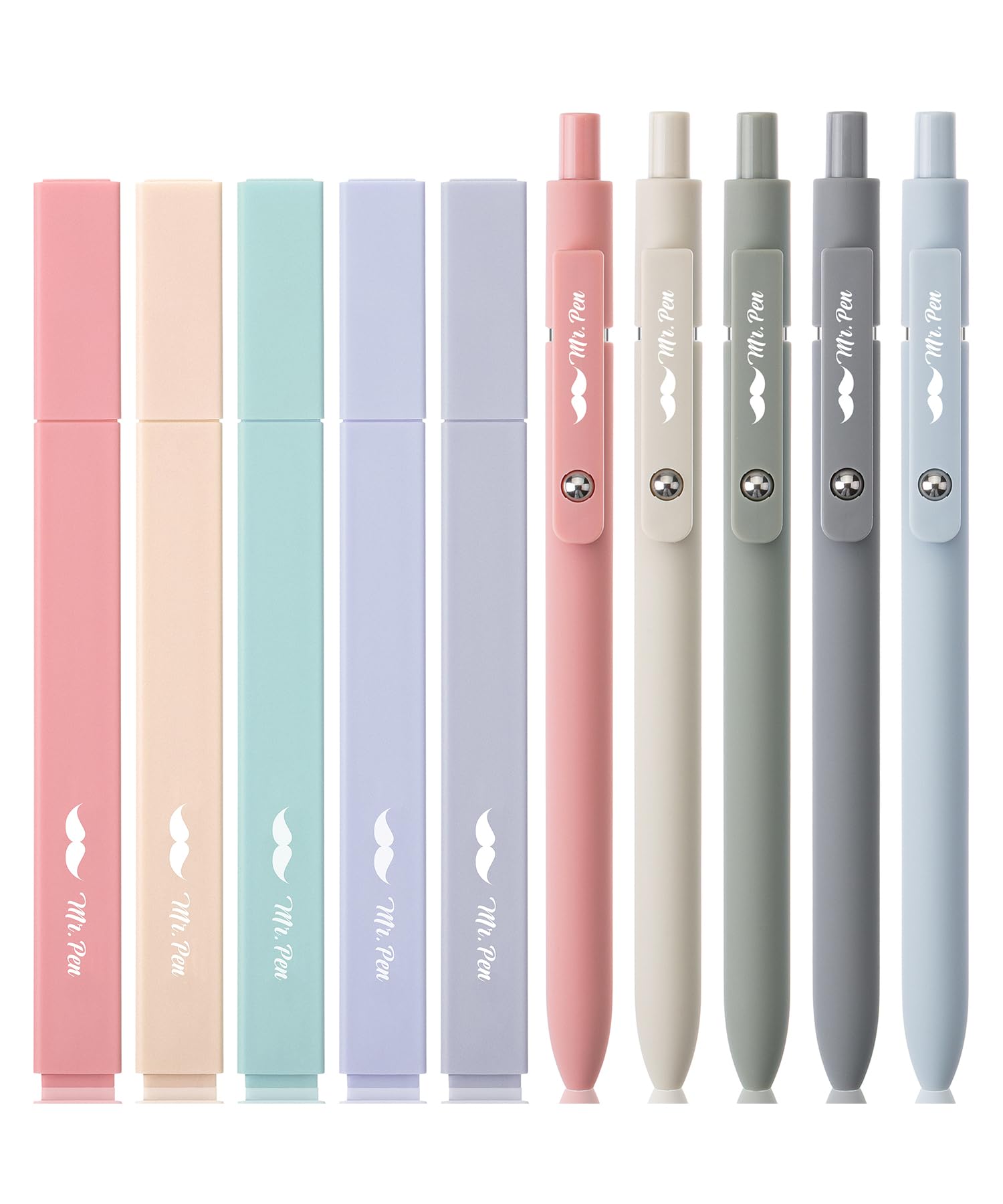 Mr. Pen Aesthetic Gel Pens & Highlighters No Bleed, 10 Pack - Morandi Color Bible Pens, Black Ink