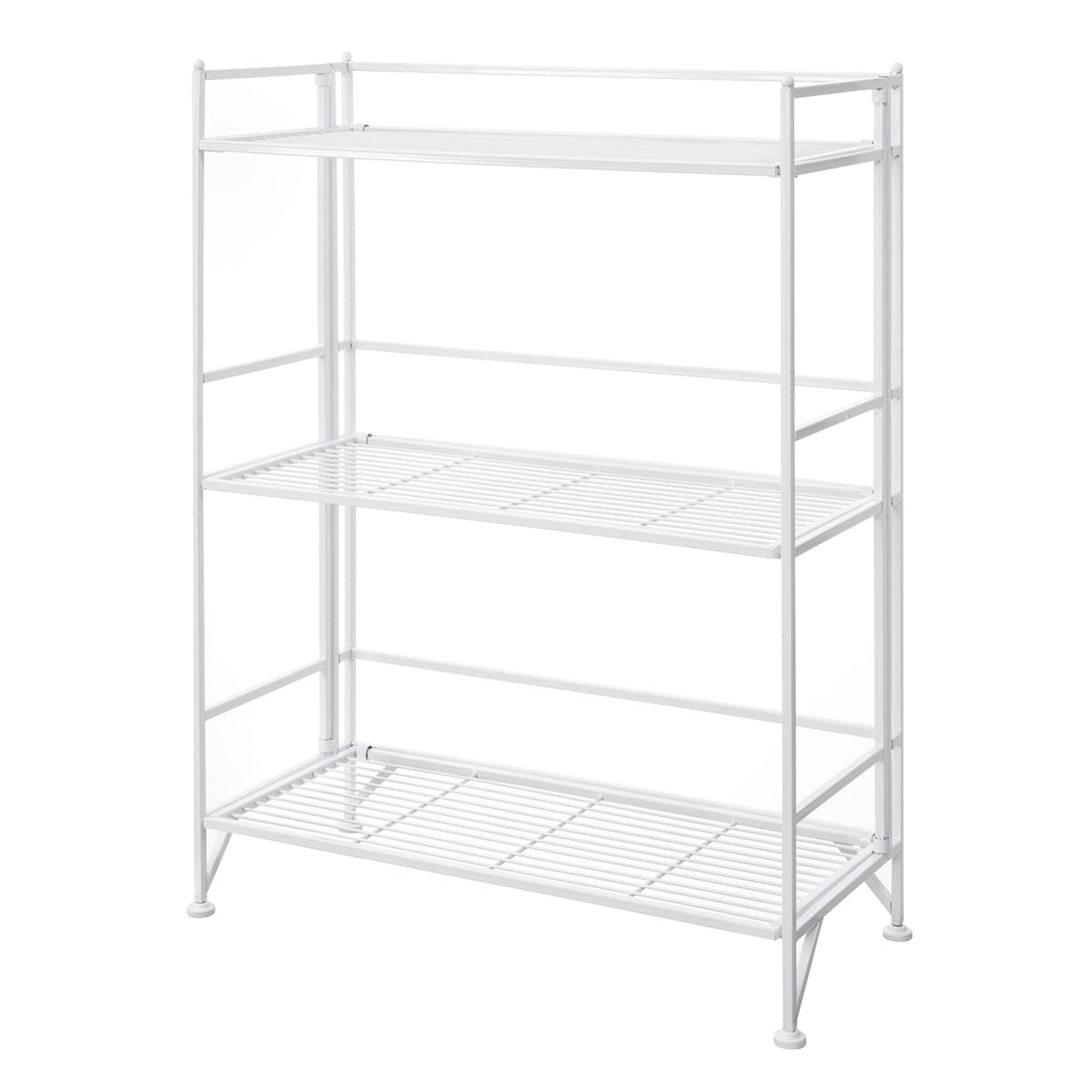 Convenience Concepts Xtra Storage Shelves-3-Tier Wide Folding Metal, Modern Shelves Display in Living Room, Bathroom, Office, Kitchen, Garage, White