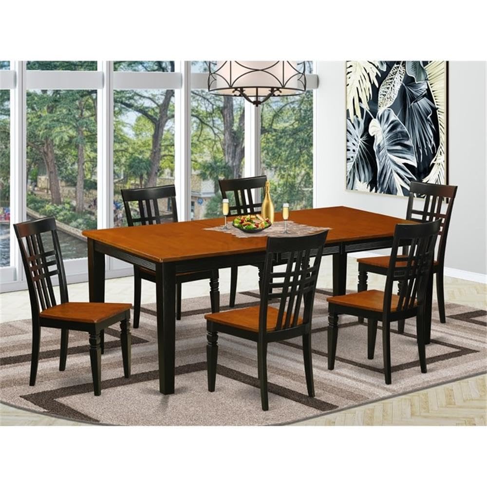 East West Furniture QULG7-BCH-W 7 Piece Dining Room Furniture Set Consist of a Rectangle Kitchen Table with Butterfly Leaf and 6 Dining Chairs, 40x78 Inch, Black & Cherry