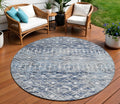 8 Blue And Silver Round Argyle Washable Indoor Outdoor Area Rug