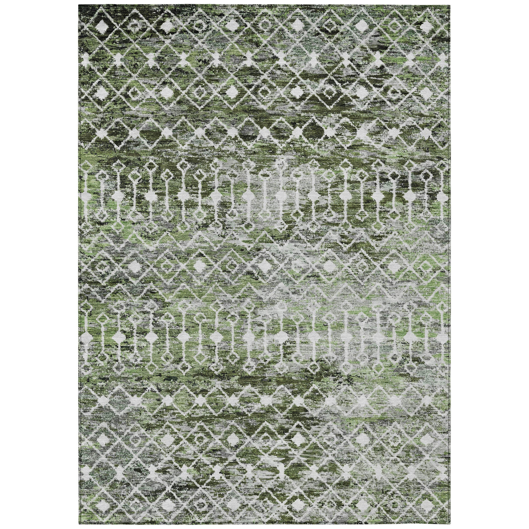 10 X 14 Olive Green And Ivory Argyle Washable Indoor Outdoor Area Rug