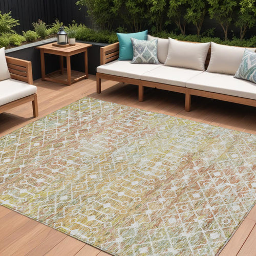 10 X 14 Peach And Ivory Argyle Washable Indoor Outdoor Area Rug