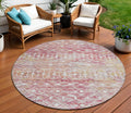 8 Pink And Ivory Round Argyle Washable Indoor Outdoor Area Rug