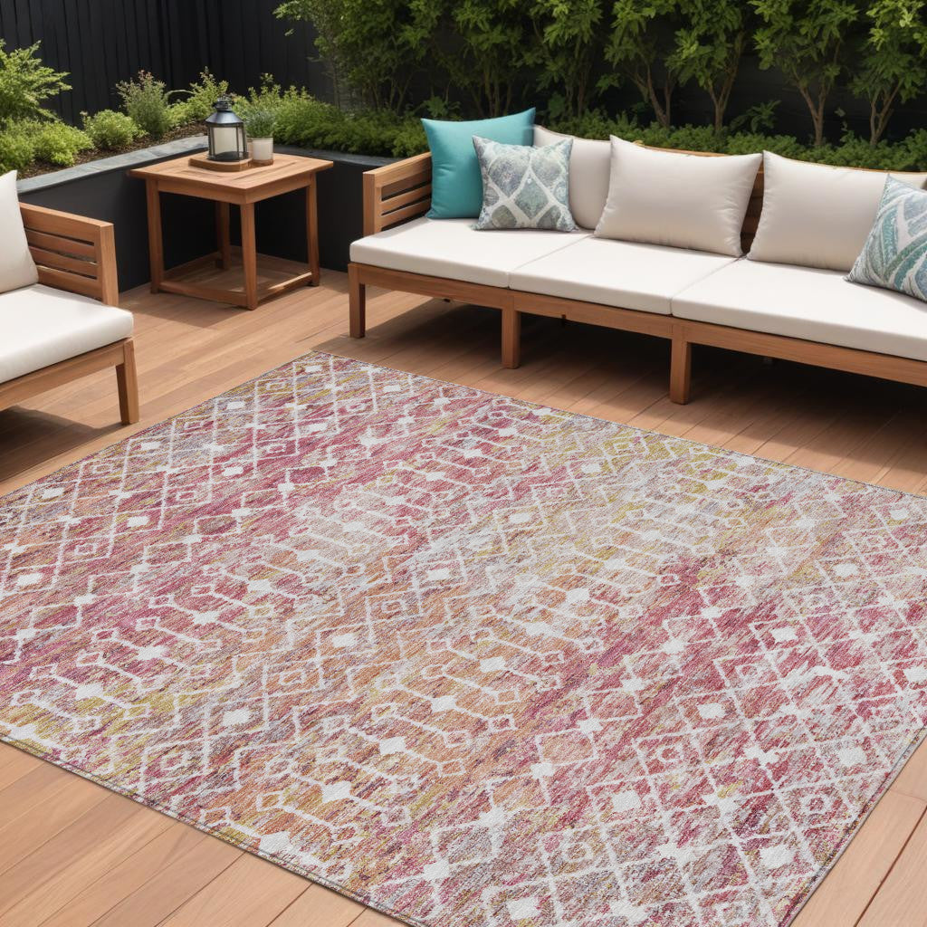 8 X 10 Pink And Ivory Argyle Washable Indoor Outdoor Area Rug
