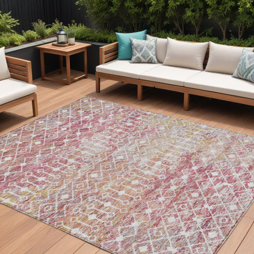 10 X 14 Pink And Ivory Argyle Washable Indoor Outdoor Area Rug