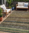 5 X 8 Brown And Gray Striped Washable Indoor Outdoor Area Rug