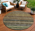 8 Brown And Gray Round Striped Washable Indoor Outdoor Area Rug