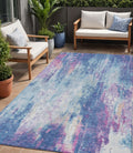 5 X 8 Blue Peach And Sky Blue Abstract Washable Indoor Outdoor Area Rug