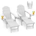 Greenvines Adirondack-Chairs-With-Ottoman | Set Of 2 | Folding | Retractable-Footrest | Hdpe Plastic | All Weather Fire Pit Chair | Cup Holders | White | For Outdoor Poolside
