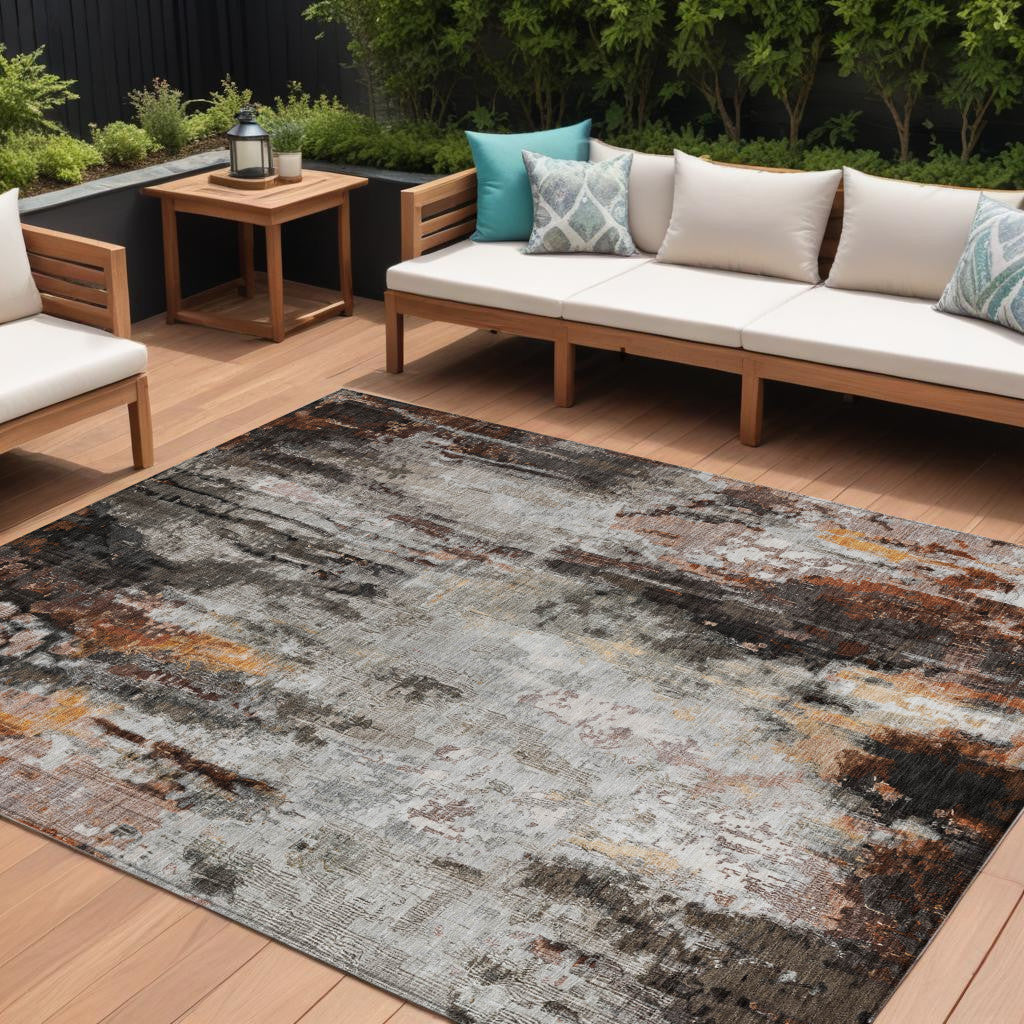 8 X 10 Gray Rust And Ivory Abstract Washable Indoor Outdoor Area Rug