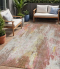 5 X 8 Tan Mauve And Ivory Abstract Washable Indoor Outdoor Area Rug
