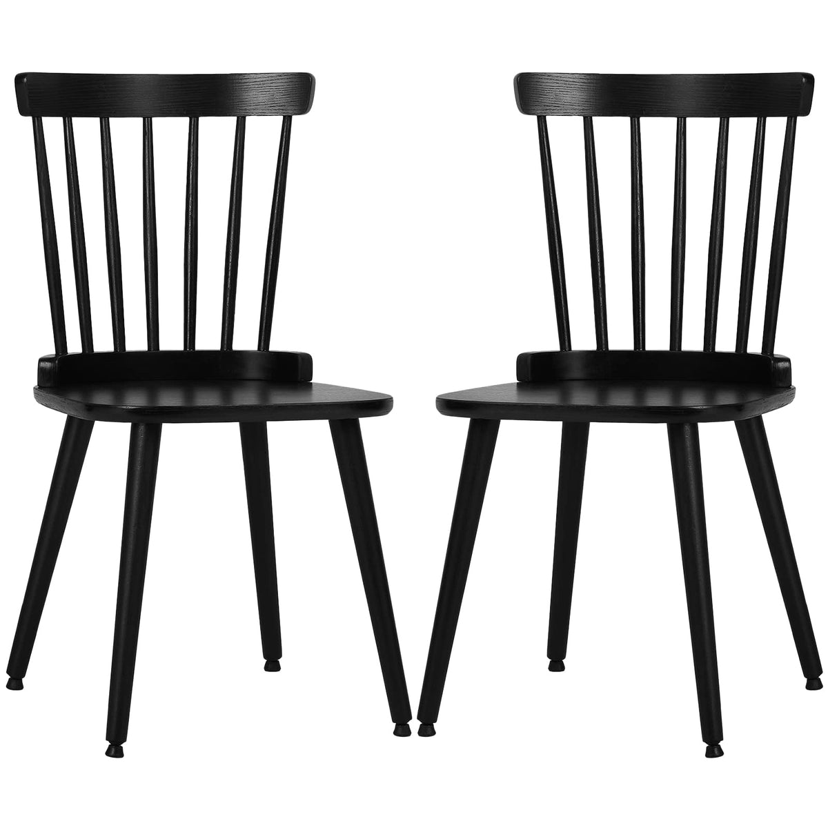 Rvelife Windsor Dining Chair Set Of 2 Farmhouse Solid Wood Spindle Back Side Chair Mid-Century Modern Black Armless Kitchen Chai