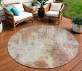 8 Tan Mauve And Ivory Round Abstract Washable Indoor Outdoor Area Rug