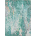 8 X 10 Teal Blue Peach And Ivory Abstract Washable Indoor Outdoor Area Rug