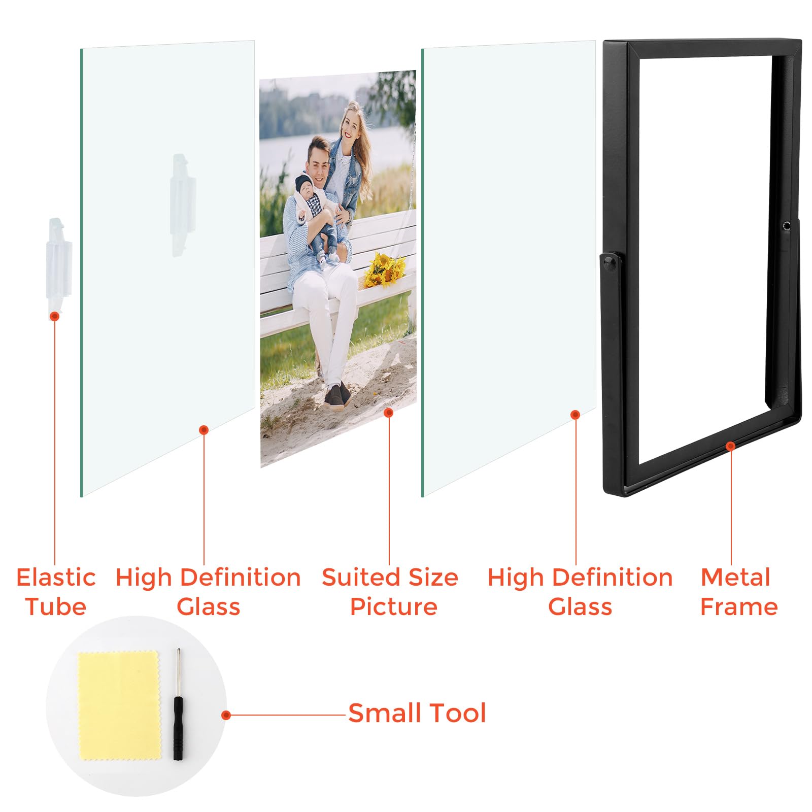 Golden State Art, Black 5X7 Frame For 4X6 Photo - Floating Frame For 4 X 6 Or Smaller Photos - Metal Frame And Real Glass, Elega