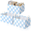 Boao 3 Pcs Blue and White Checkered Storage Basket with Handle Cute Car Baskets Gingham Classroom Laundry Toy Storage Bin Organi