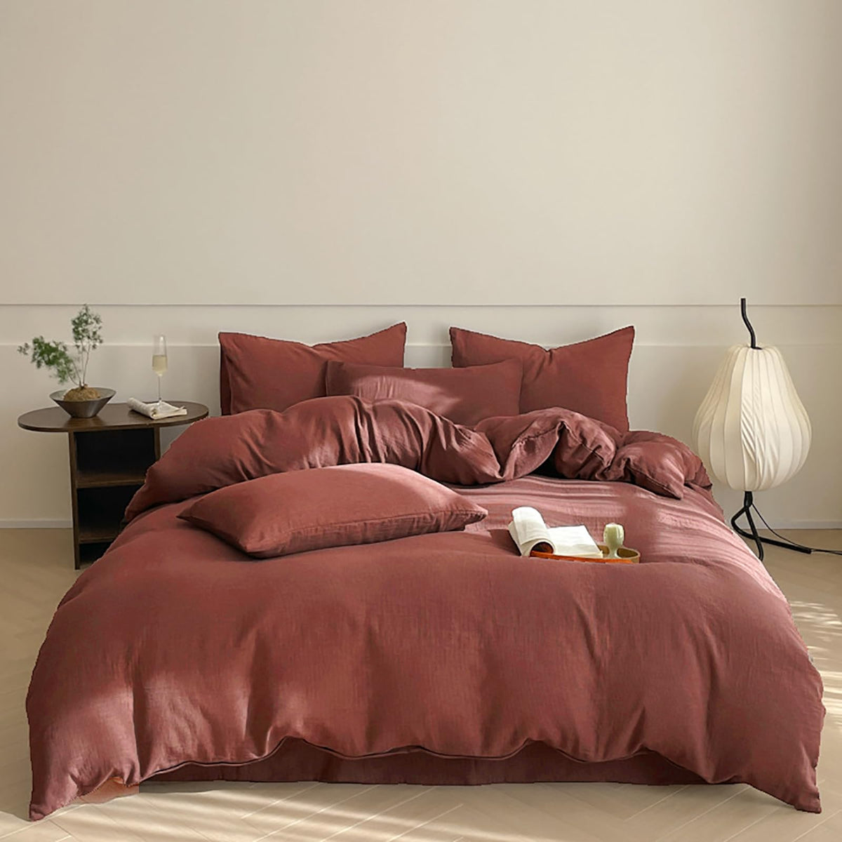 Luxlovery Brick Red Comforter Set Twin Dark Rust Red Bedding Comforter Set Solid Blackish Red Cotton Soft Breathable Blanket Qui