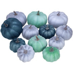 12 Pcs Assorted Small Rustic Harvest Artificial Pumpkins Decorative Pumpkins Foam Pumpkins in Green Blue Gray for Fall Autumn Ha