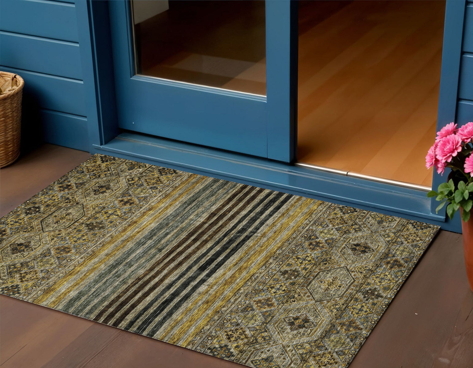 3 X 5 Gray Gold And Brown Medallion Washable Indoor Outdoor Area Rug
