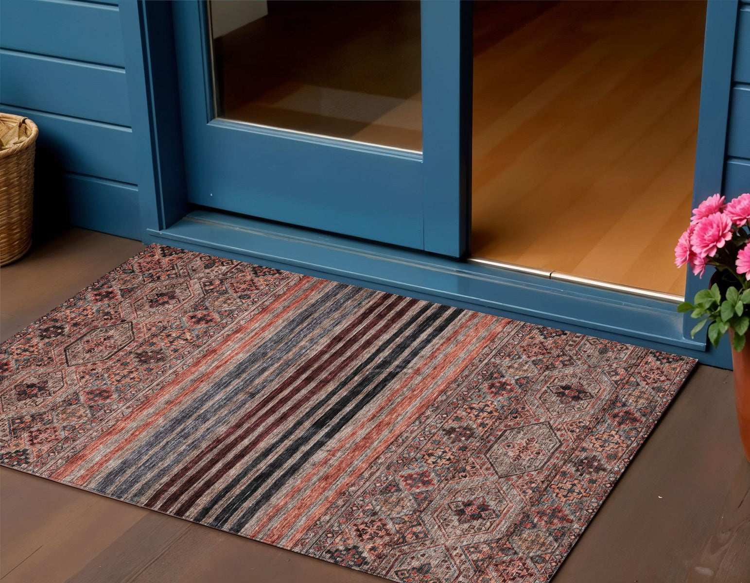 3 X 5 Rust Gray And Salmon Medallion Washable Indoor Outdoor Area Rug