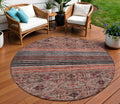 8 Rust Gray And Salmon Round Medallion Washable Indoor Outdoor Area Rug