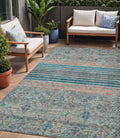 5 X 8 Teal Blue Salmon And Beige Medallion Washable Indoor Outdoor Area Rug
