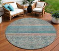 8 Teal Blue Salmon And Beige Round Medallion Washable Indoor Outdoor Area Rug