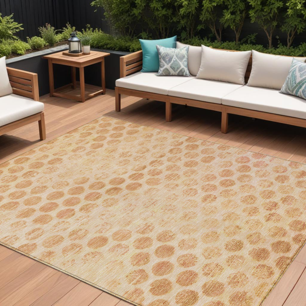 8 X 10 Peach And Rust Polka Dot Washable Indoor Outdoor Area Rug