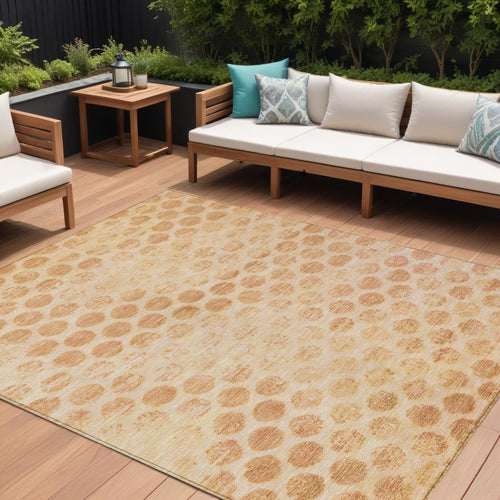 10 X 14 Peach And Rust Polka Dot Washable Indoor Outdoor Area Rug